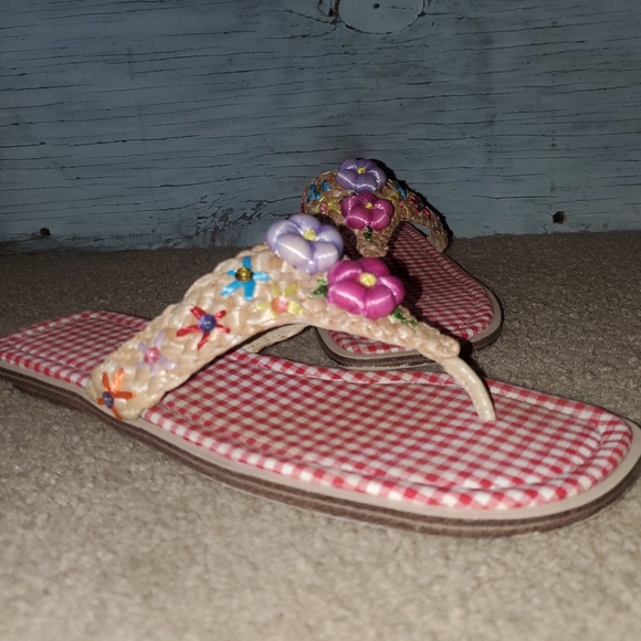 Bandolino Raffia Gingham Thong Toe Sandal, Size: 10, Tan Multi Color - Picture 6 of 9